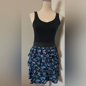 Black and Floral Ruffle Dress